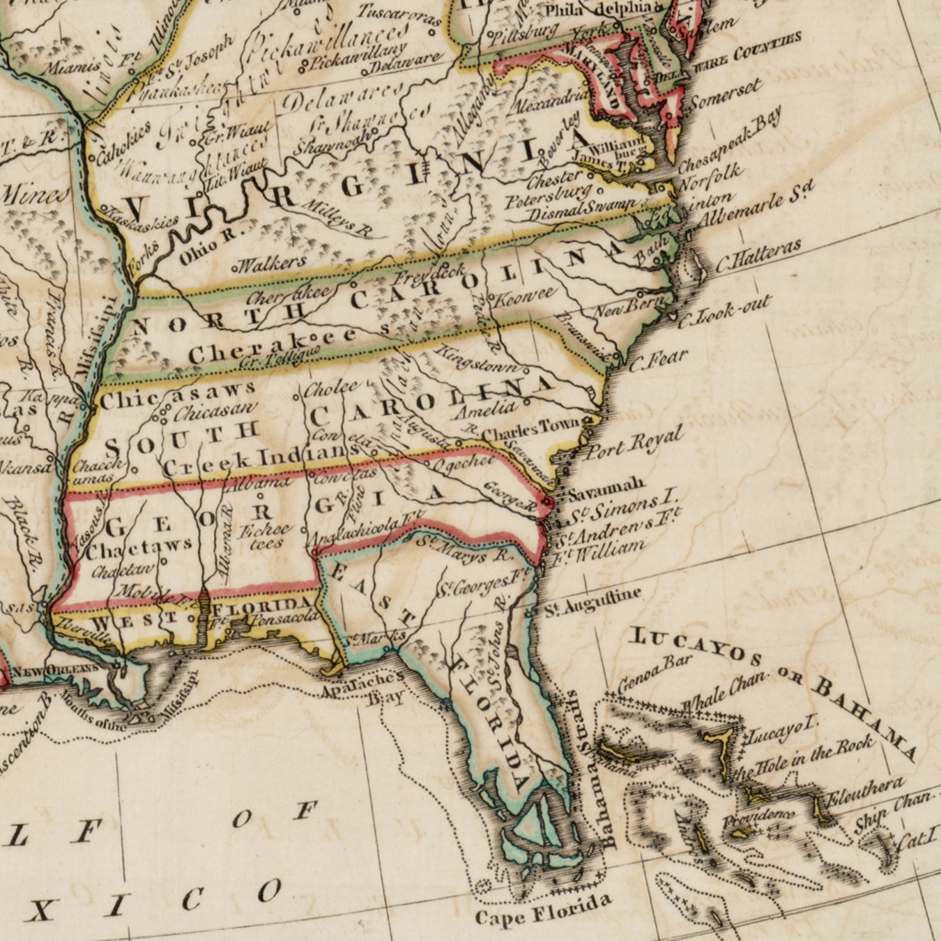 physical map of the southern colonies