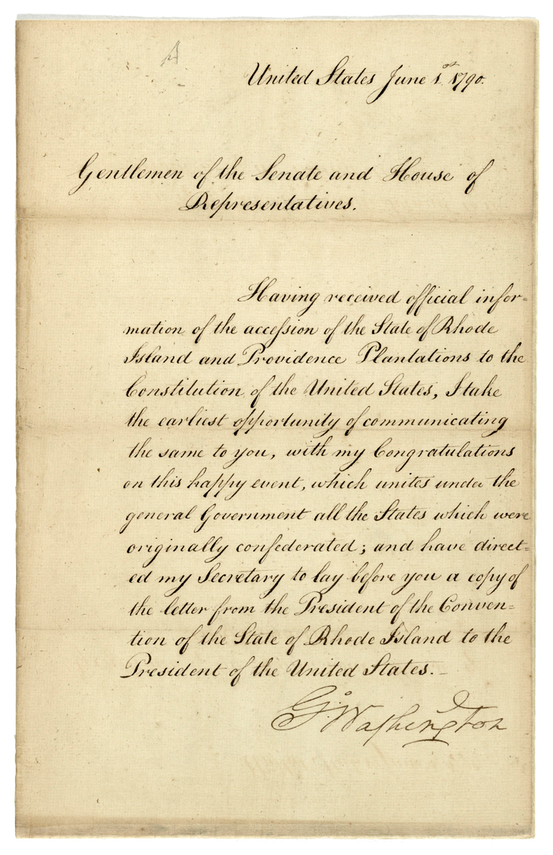Constitution of the United States of America.. [With] Ratification of the  constitution of the United States by the convention of the state of Rhode  Island and Providence plantations  In Convention, May