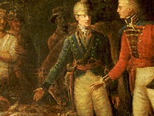 General Marion Inviting a British Officer to Share His Meal (detail) by John White