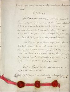 1763 Treaty of Paris, principal signature page.  Source: The National Archives of the UK, ref. SP108/123.