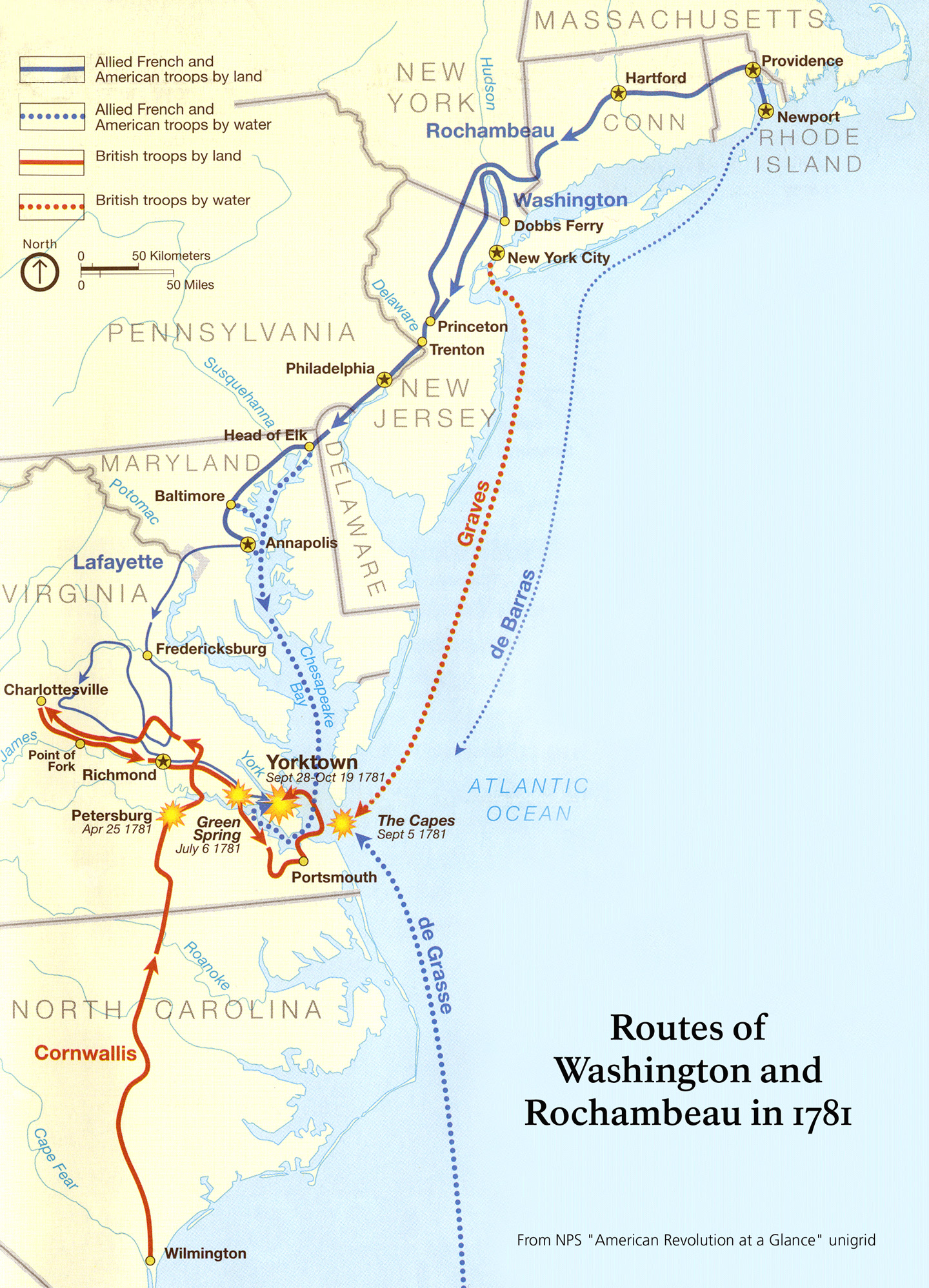 Map of the Washington-Rochambeau Route, 1781. Source: National Park Service