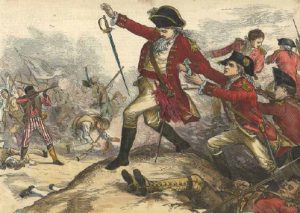 Hand-colored engraving described as “The shooting of Major Pitcairn (who had shed the first blood at Lexington) by the colored soldier Salem.” Courtesy of J. L. Bell