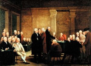 Second Continental Congress voting on independence. Source: Library of Congress