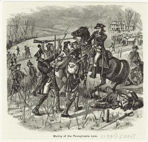 Woodcut of a scene in the Pennsylvania Line Mutiny. Source: NY Public Library