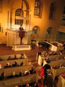 The 240th anniversary Boston Tea Party reenactment at Old South Meeting House. Source: faegirl on flickr
