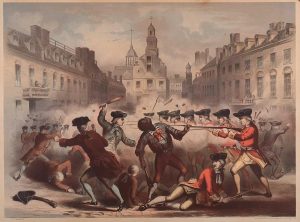 William L. Champney. (fl. 1850-1857). Boston Massacre, March 5th, 1770. Boston, Published by Henry Q. Smith, 1856. Source: The Boston Athenæm