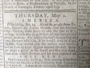 Bingley's Journal; Universal Gazette (London), May 4, 1771 (page 1). Courtesy of author. 