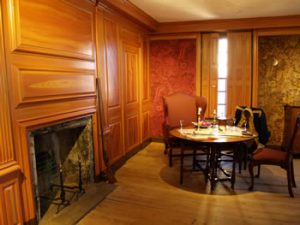 Washington bedchamber woodwork and wallpaper restoration. Courtesy of the Webb-Deane-Stevens Museum.