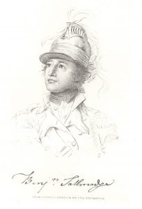 Benjamin Tallmadge as a dragoon, by John Trumbull, c. 1783. Source: Memoir of Colonel Benjamin Tallmadge.  Sons of the Revolution, New York, 1904.