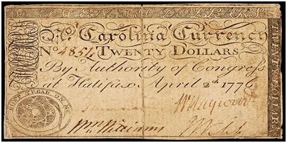 1776 ‘Don’t Tread on Me’ $20 Bill from North Carolina