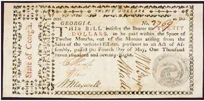1778 $20 Bill from Georgia