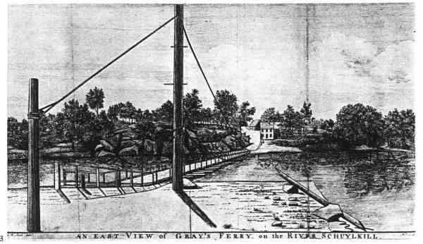 “Lower Bridge on Schuylkill at Gray’s Ferry.” Woodcut attributed to Charles Wilson Peale. Source: Columbian Magazine, August 1787 