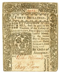 A Connecticut bill of credit from 1775.