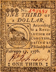 Example of Continental currency, dated 17 February 1776.