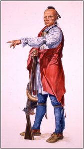 Mohawk chief. Image drawn by Gerry Embleton (Parcs Canada, André Gousse, Spécialiste des Programmes d'armes historiques). 