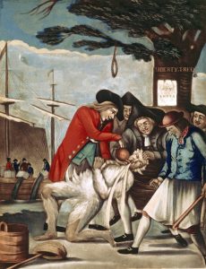 "The Bostonians Paying the Excise-man, or Tarring and Feathering," by Philip Dawe (Library of Congress).