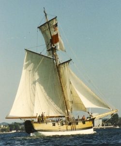 The replica Welcome was built by the Mackinac Island State Park Commission at Fort Michilimackinac for the 200th anniversary of Independence Day. (Maritime Heritage Alliance)