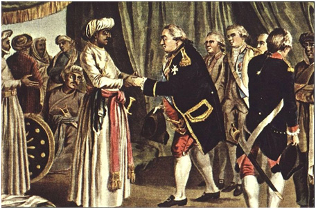Suffren meets Hyder Ali in 1782. (The History Project at University of California, Davis)