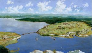 Painting of Mount Independence and Ticonderoga by Ernie Haas. Used by permission of the Mount Independence Coalition. All rights reserved.