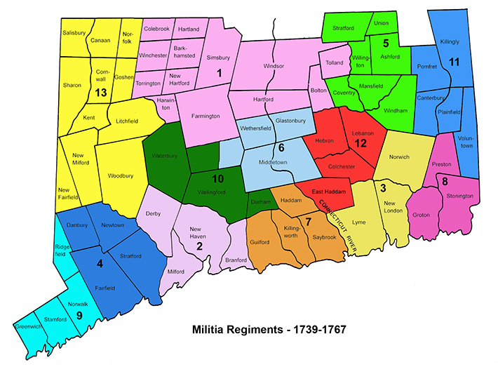 Map 1. The Original Thirteen Connecticut Militia Regiments and Their Constituent Towns. See full size.