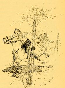 Artist’s impression of Daniel McGirth escaping with his horse. Joel Chandler Harris, Stories of Georgia (New York: American Book Company, 1896).