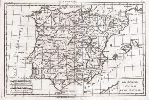 1780 Raynal and Bonne map of Spain and Portugal, by Rigobert Bonne, 1780.