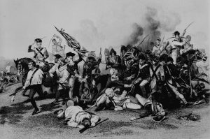 Battle of Camden; Death of de Kalb. Engraving from painting by Alonzo Chappel. (U.S. National Archives)