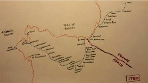 Author's map of Adam's path through Spain and France, 1779-1780, based on Adams' diary and autobiography.
