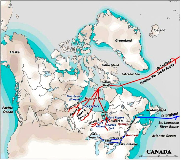 Map of Hudson Bay with major currents. The two red crosses
